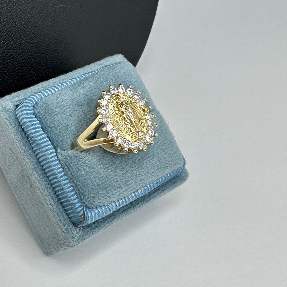 14K Gold-Plated Virgen de Guadalupe Ring with CZ Stones